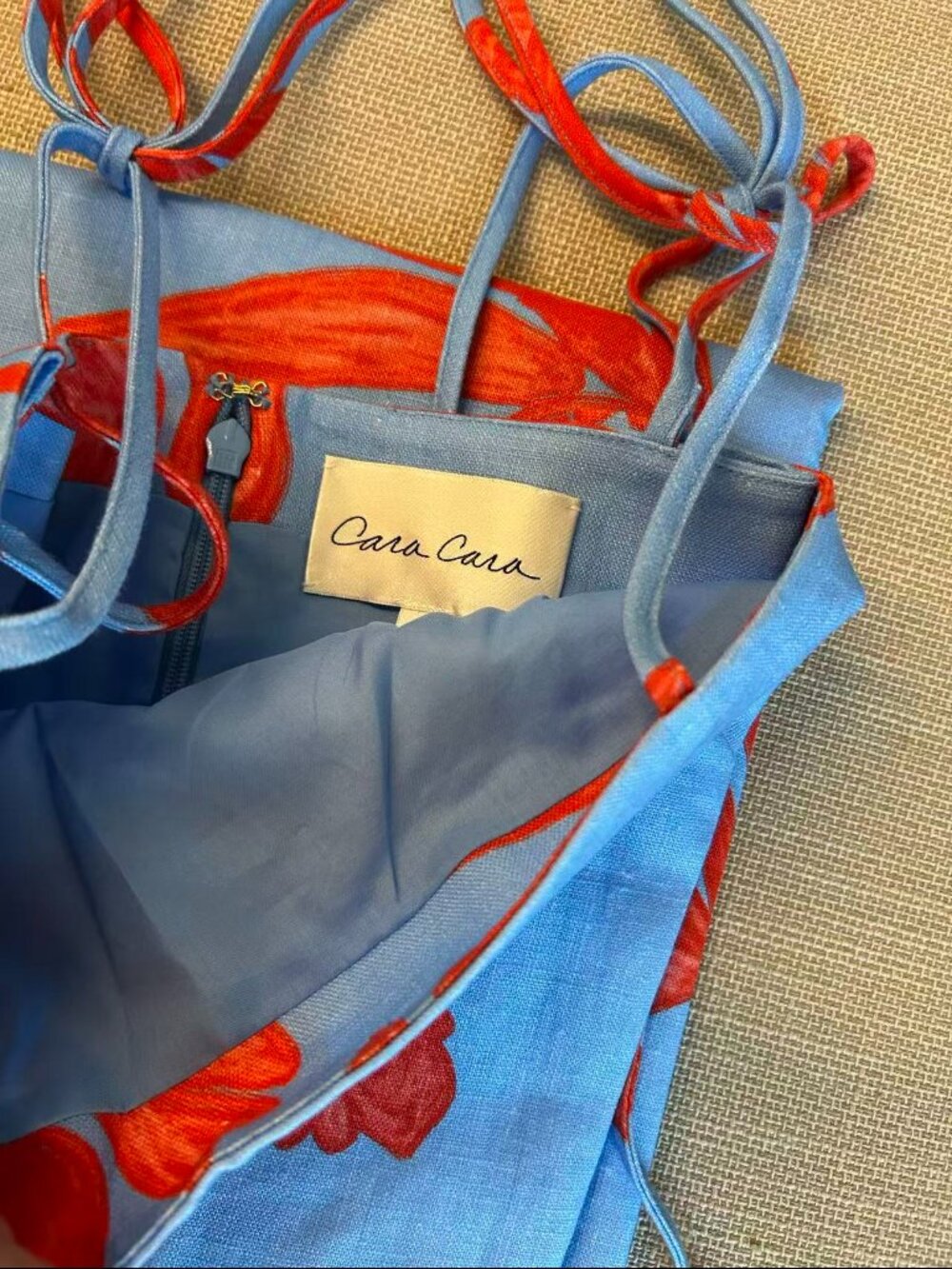 Cara Cara Sky Blue Midi Dress with Bold Red Floral Print - Picture 8 of 12
